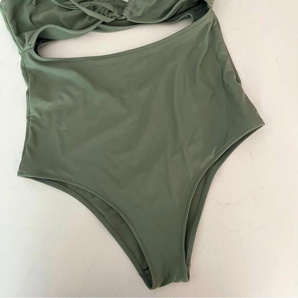 Aerie Ruched Cut Out One Piece Sage/Moss Swimsuit Medium - Picture 4 of 8